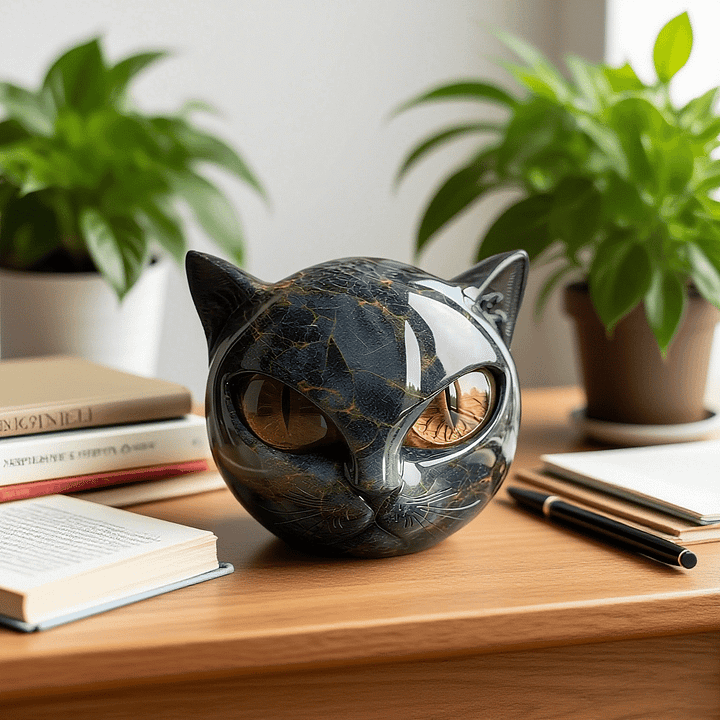 Nyx | Escultura de Cabeza de Gato Negro Místico