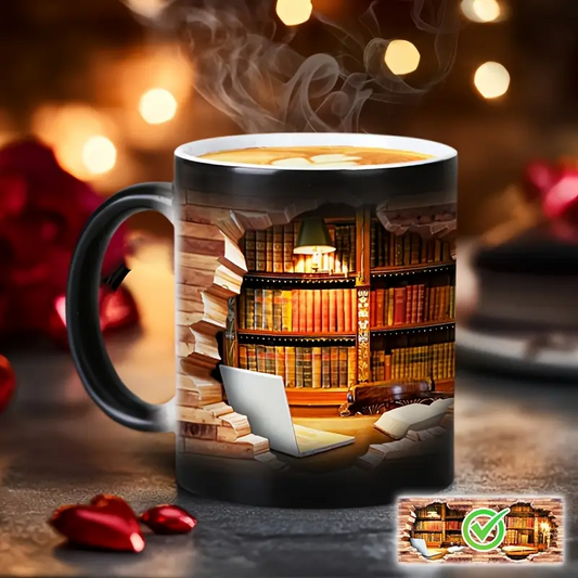 Kitap raflı sihirli seramik kupa – Rahat kütüphane
