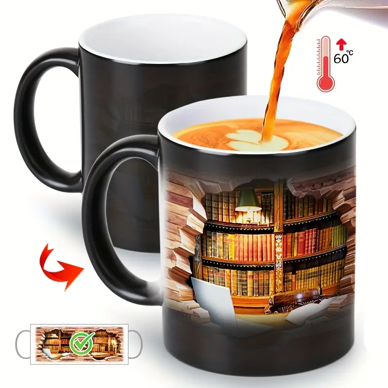 Kitap raflı sihirli seramik kupa – Rahat kütüphane