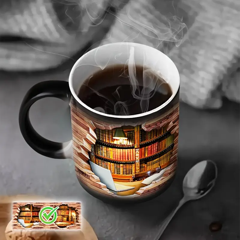 Kitap raflı sihirli seramik kupa – Rahat kütüphane