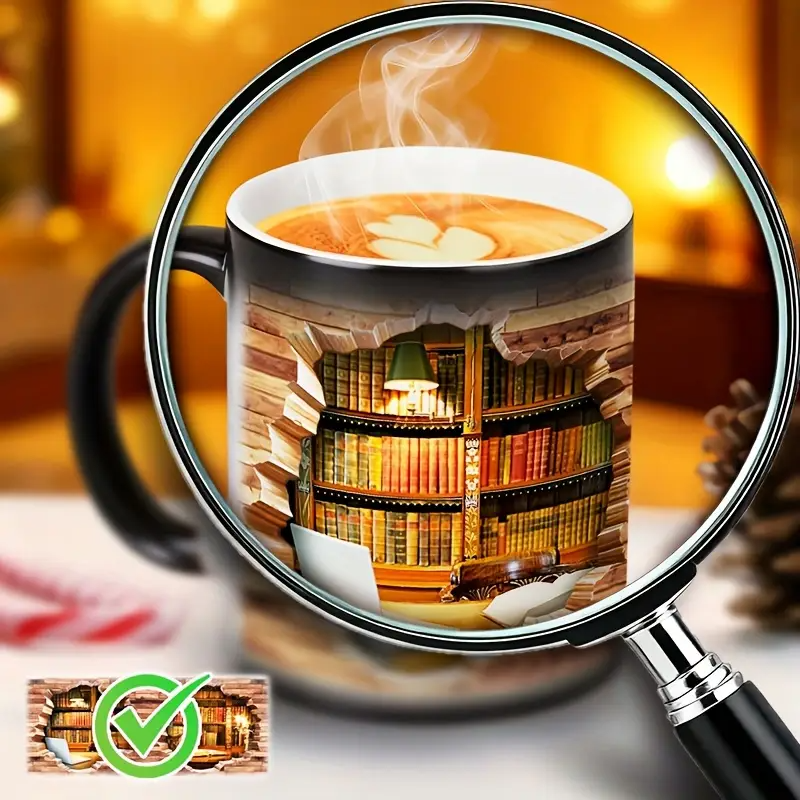Kitap raflı sihirli seramik kupa – Rahat kütüphane
