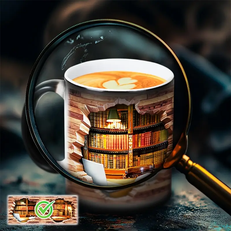 Kitap raflı sihirli seramik kupa – Rahat kütüphane