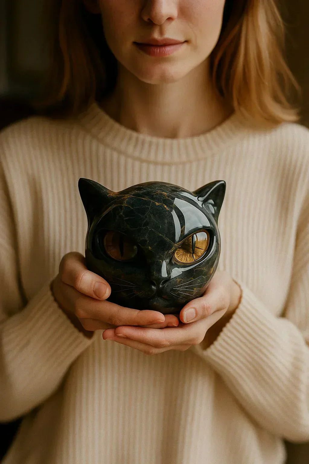 Nyx | Escultura de Cabeza de Gato Negro Místico