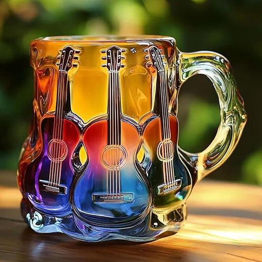 3D gitar desenli el yapımı kupa