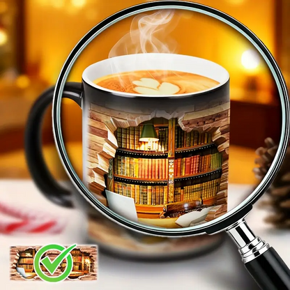 Kitap raflı sihirli seramik kupa – Rahat kütüphane