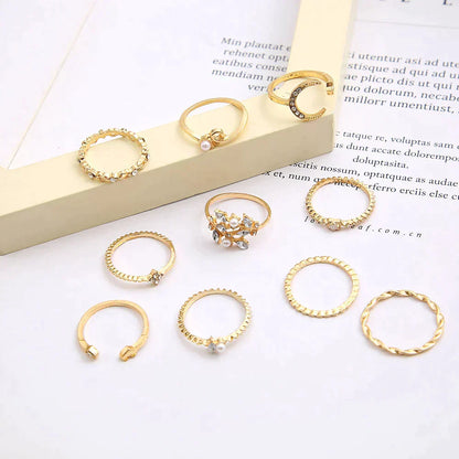 Pack de 10 anillos estilo boho en plata y dorado