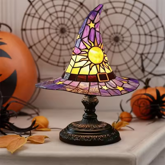 Lámpara artesanal de sombrero de bruja con encanto mágico